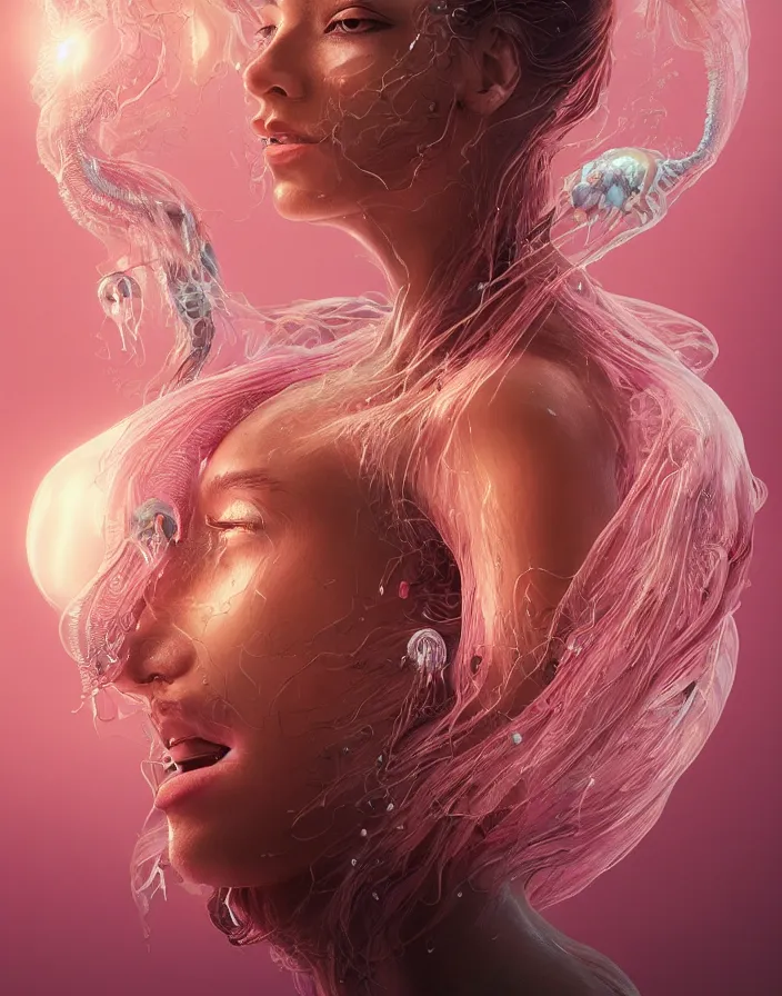 Image similar to goddess portrait. jellyfish phoenix head. intricate artwork by Tooth Wu and wlop and beeple. octane render, trending on artstation, greg rutkowski very coherent symmetrical artwork. cinematic, hyper realism, high detail, octane render, 8k