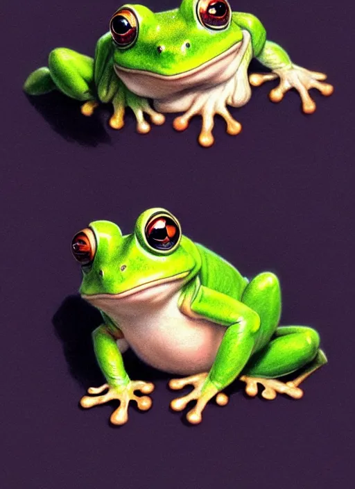 Prompt: a beautiful portrait of cute anime frog looking expecting plush toy, digital art by eugene de blaas and ross tran, vibrant color scheme, highly detailed, in the style of romanticism, cinematic, artstation, greg rutkowski