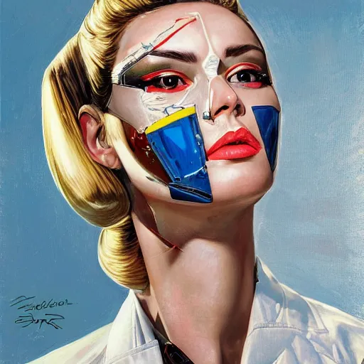 Image similar to portrait of a female android, by Sandra Chevrier and Joseph Christian Leyendecker