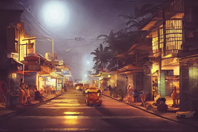 Prompt: “Painting of a Philippine city at night with pre-colonial Philippine architecture, hyperrealistic, cinematic lighting, detailed, concept art, artstation”