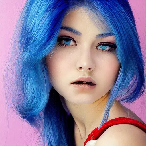 Prompt: very beautiful girl, blue hair, by Tran Ross