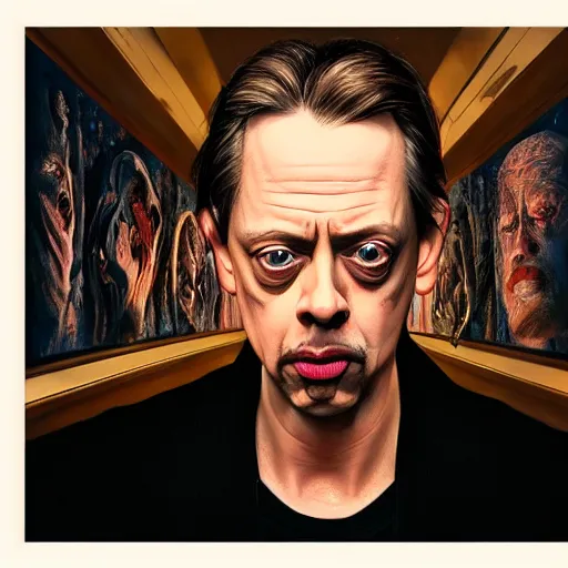 Image similar to hyperrealistic mixed media high resolution painting of a Steve Buscemi in Total Recall, stunning 3d render inspired art by István Sándorfi and Greg Rutkowski, perfect symmetry, dim volumetric lighting, 8k octane beautifully detailed render, post-processing, extremely hyper-detailed, intricate, epic composition, highly detailed attributes, highly detailed atmosphere, cinematic lighting, masterpiece, trending on artstation, very very detailed, masterpiece, stunning, flawless structure, lifelike texture, perfection,