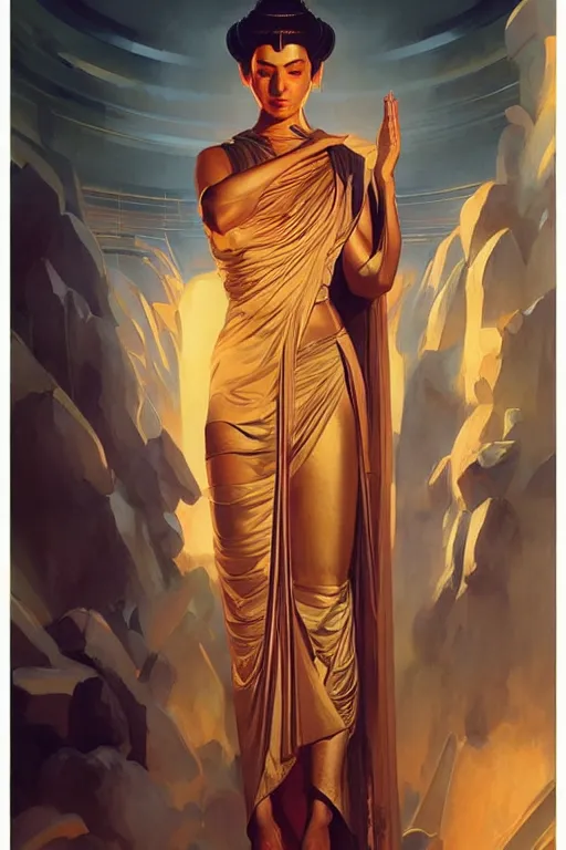 Image similar to buddhism, futurism, painting by greg rutkowski, j. c. leyendecker, artgerm