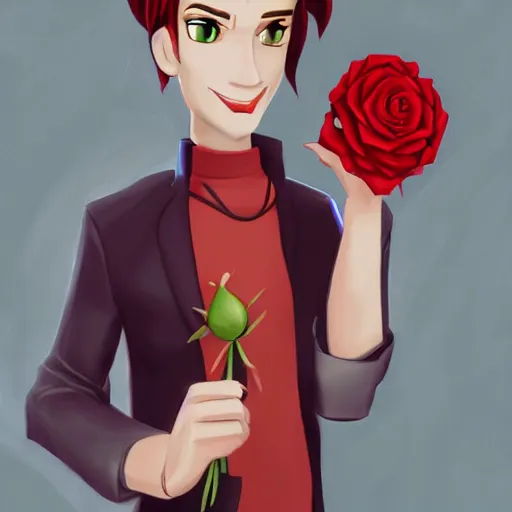 Image similar to digital painting, accurate details, james of team rocket holding a rose, elegant, cool, trending on artstation, fanart