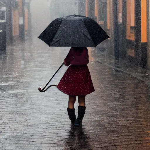 Image similar to a girl holding an oil - paper umbrella in a rainy lane