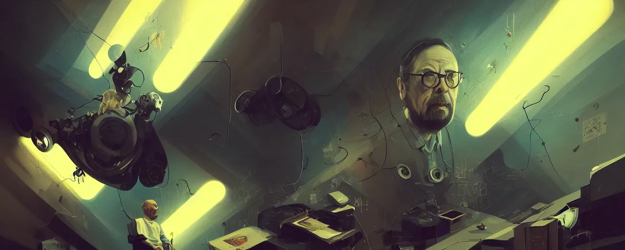 Prompt: duotone concept illustration 3 / 4 portrait of science fiction author ( ( ( pkd ) ) ). cinematic volumentric lighting space. golden ratio accidental renaissance. by sachin teng and sergey kolesov and ruan jia and heng z. graffiti art, scifi, fantasy, hyper detailed. octane render. concept art. trending on artstation