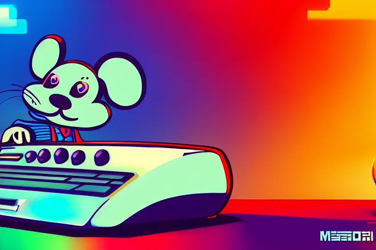 Prompt: A mouse is working on a computer detailed, colorful, 4k, in the style of retro future,