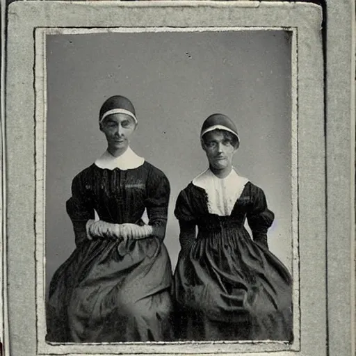 Prompt: Chambermaid sisters 1800s, papin sisters, historic photo