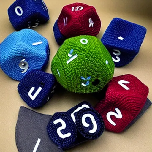 Image similar to knitted plush of a 2 0 - sided dice