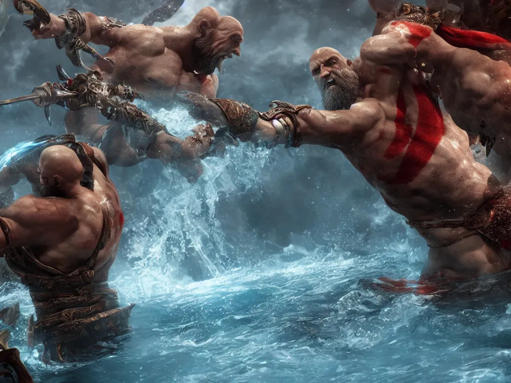 poseidon from god of war 3 fighting kratos