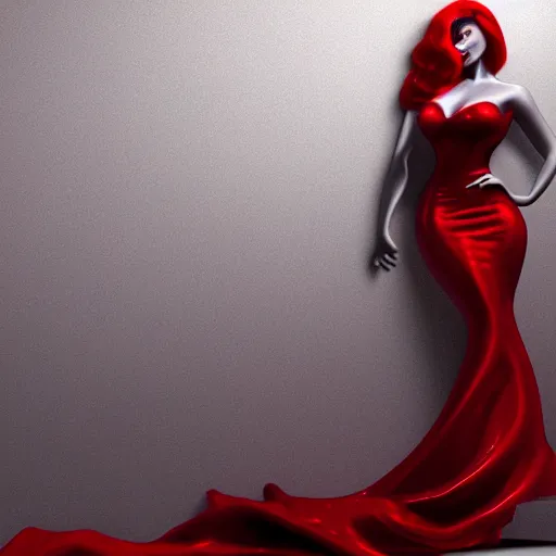 Prompt: photography beautiful flawless jessica rabbit in her red dress by greg rutkowski and artgerm, femme fetal, darkroom, dramatic high contrast lighting like sin city, ultra - realistic, intricate detail, 8 k, octane render