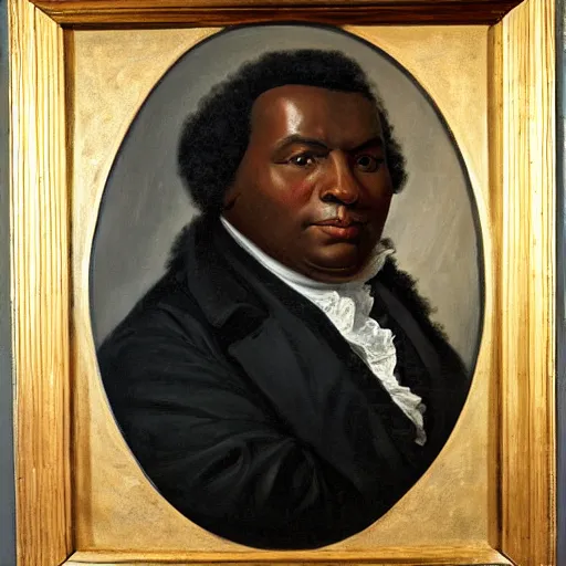 Prompt: big thick muscular black man painting, gilbert stuart style