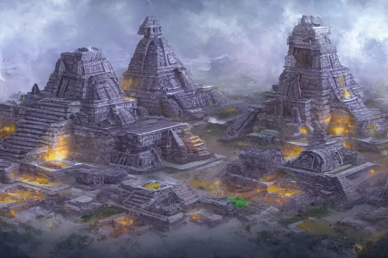 Image similar to A futuristic Maya city, ancient technology, very detailed, concept art, trending on art station