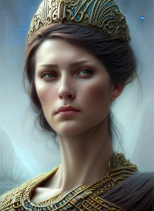 Image similar to portrait shot of attractive atlantian princess, realistic, professionally, professionally color graded, intricate, elegant, highly detailed, centered, digital painting, artstation, concept art, smooth, sharp focus, illustration, artgerm, tomasz alen kopera, peter mohrbacher, donato giancola, mucha, joseph christian leyendecker, wlop, boris vallejo