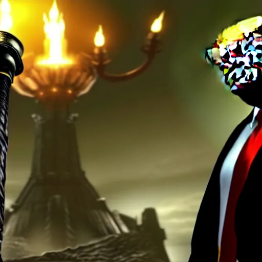 Prompt: donald trump in dark soulsd, ps 3 gameplay, highly detailed