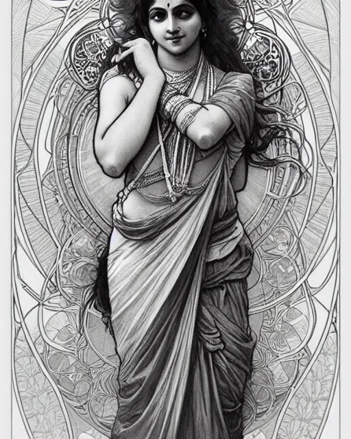 Image similar to amazing lifelike award winning pencil illustration of Krishna in style of Alphonse Mucha, trending on art station artgerm Greg rutkowski alphonse mucha cinematic, epic Lighting
