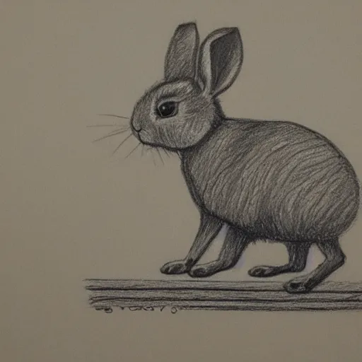Prompt: crayon drawing of a rabbit standing on a house