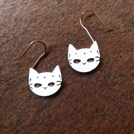 Image similar to 2d lasercut cat earrings, popular on artstation, popular on deviantart, popular on pinterest