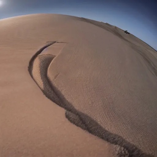 Image similar to gigantic sandworm busting out of the sand, realistic movie still, 4 k, sand is flying around