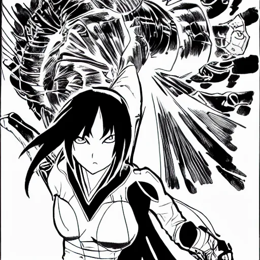 Prompt: cassandra cain, as drawn by masashi kishimoto, line art, black and white, manga