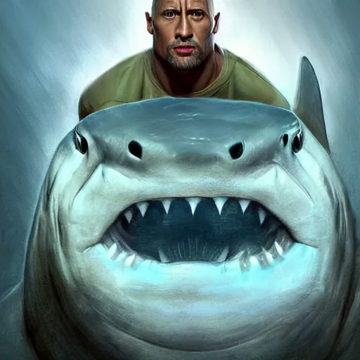 Image similar to dwayne johnson with a shark head | shark half man with a large scar across his eye | cinematic lighting | award - winning | closeup portrait | by donato giancola and mandy jurgens and charlie bowater | featured on artstation | pencil sketch