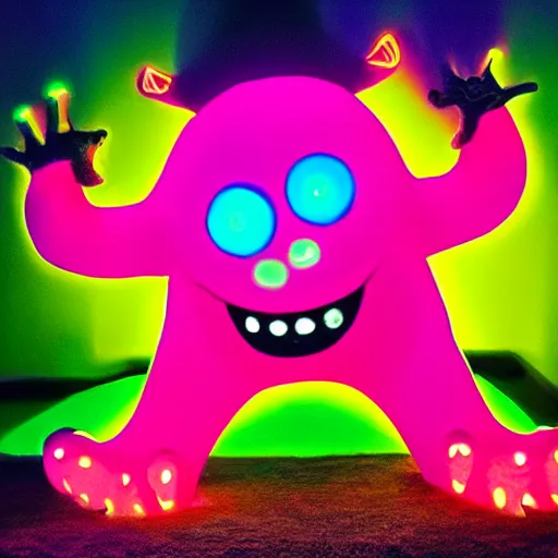 Prompt: crazy glowing monster, colourful