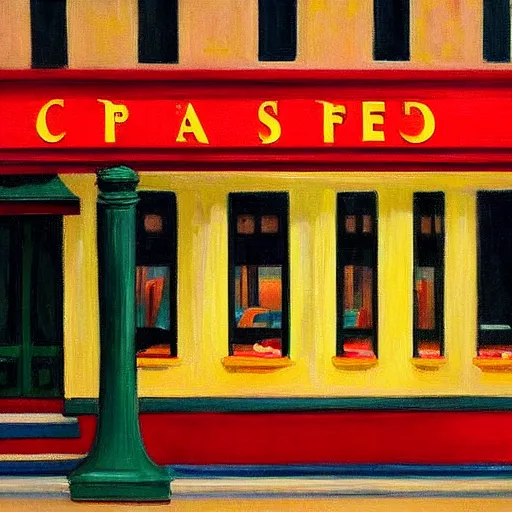a painting of a restaurant inspired by Edward Hopper, Stable