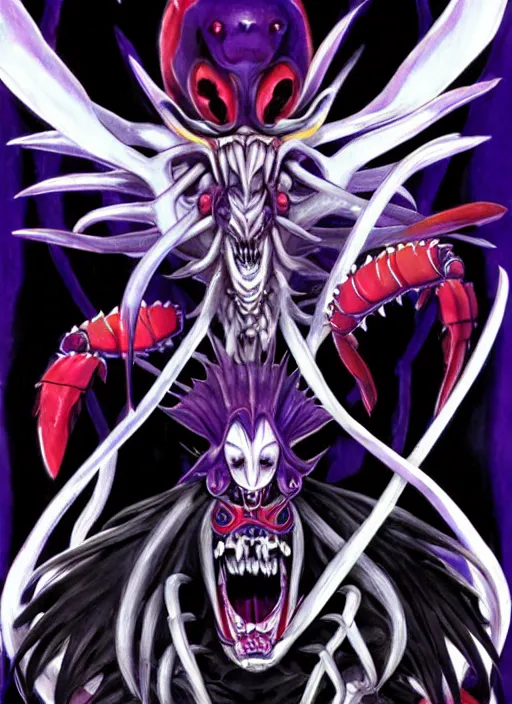 Image similar to shin megami tensei art of a demon called mi - go, crustacean, art by kazuma kaneko, ( ( ( ( ( ( ( ( ( ( human ) ) ) ) ) ) ) ) ) ) demonic! compedium!, digital drawing, white background, high quality, highly detailed