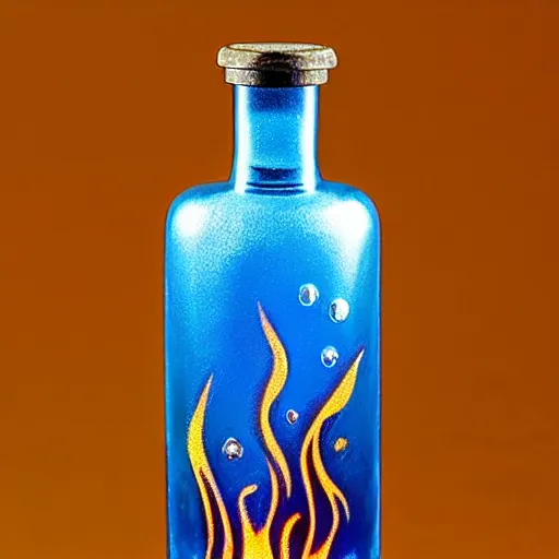 Prompt: a photo of a vodka bottle with minimalistic flame fire designs in a plique - a - jour enameling technique, 5 0. 0 mm