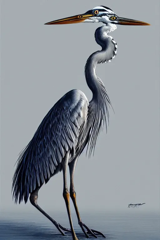 Prompt: Intricate stunning highly detailed grey heron, digital painting by Salvador Dali, surreal, ultra realistic, artstation