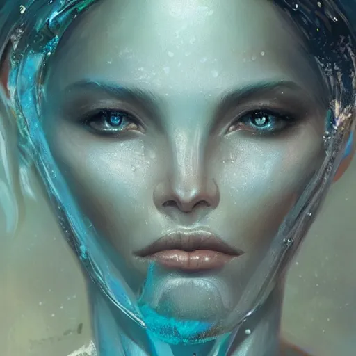 Prompt: a beautiful portrait of a water goddess with transparent skin by Greg Rutkowski and Raymond Swanland, Trending on Artstation, marine background, ultra realistic digital art