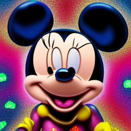 Prompt: counterfeit mickey mouse, fractal, broken, wet, melting, lisa frank, fractured, mycelium, cubensis, radiant alien, rococo, baroque, automotive, bio-mechanical, porcelain, iridescent, sub surface scattering, unreal engine, octane render