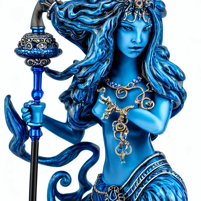 Prompt: photograph of a very beautiful elemental water witch with ornate blue robs and staff, extremely detailed. dslr. 8 5 mm.