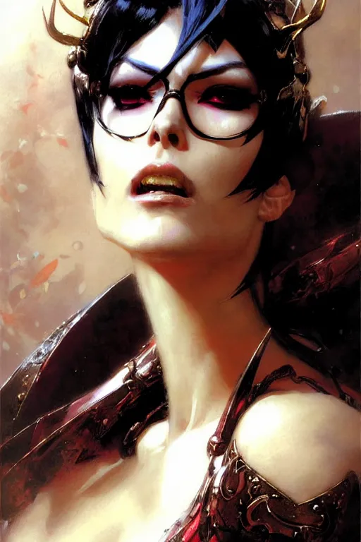 Prompt: bayonetta portrait dnd, painting by gaston bussiere, craig mullins, greg rutkowski, yoji shinkawa