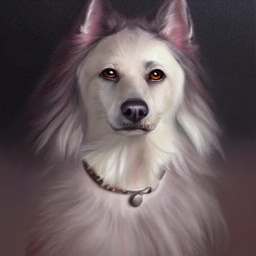 Image similar to fantasy canine illustration, soft lighting, soft details, dark mood, painting oil on canvas by Claire Hummel, HD