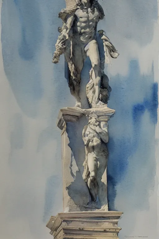 Image similar to abstract watercolor painting of roman god monument, in stone and marble, magical and traditional, cinematic light, national romanticism by anders zorn