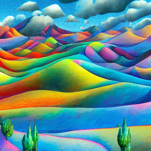 Image similar to Surrealistic colorful landscape illustration, Ultra realistic 8K