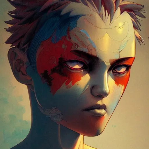 Image similar to prompt : fighter portrait soft light painted by james jean and katsuhiro otomo and erik jones, inspired by evangeleon anime, smooth face feature, intricate oil painting, high detail illustration, sharp high detail, manga and anime 1 9 9 0