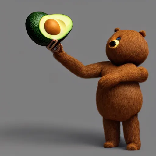 Image similar to an anthropomorphic robot bear holding an avocado and offering it to the viewer, ultra detailed, 8 k, trending on artstation, award - winning art,