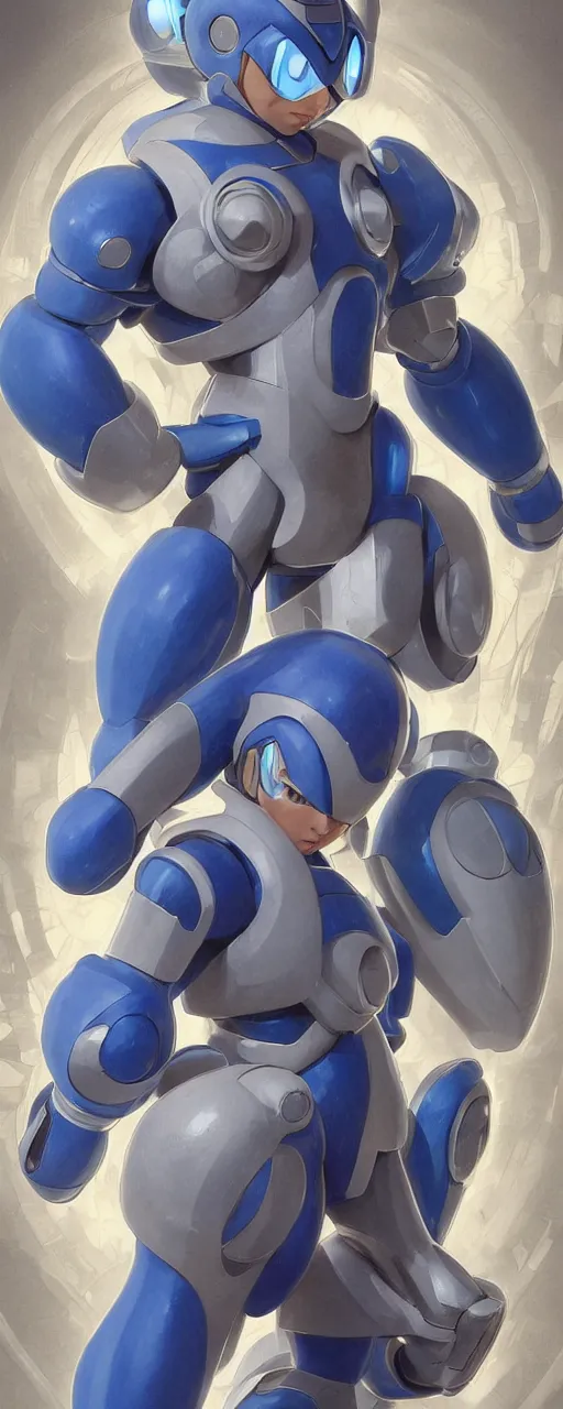 Image similar to perfectly detailed megaman!! blessed by nature with ever - increasing physical mental perfection, symmetrical! intricate, sensual features, highly detailed, biblical divine holy perfection!! digital painting, artstation, concept art, smooth, sharp focus, illustration, art by artgerm and greg rutkowski and alphonse mucha