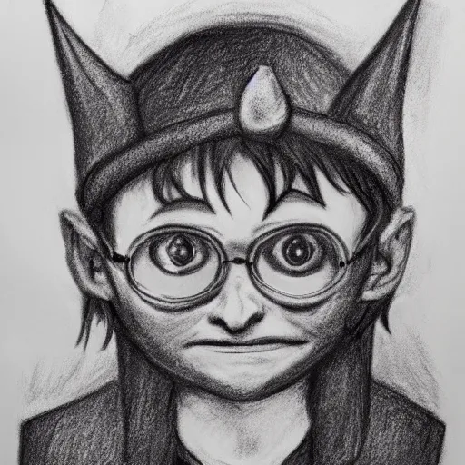 Prompt: an charcoal drawing of a magical lobster looking like harry potter, with a scar on its forehead