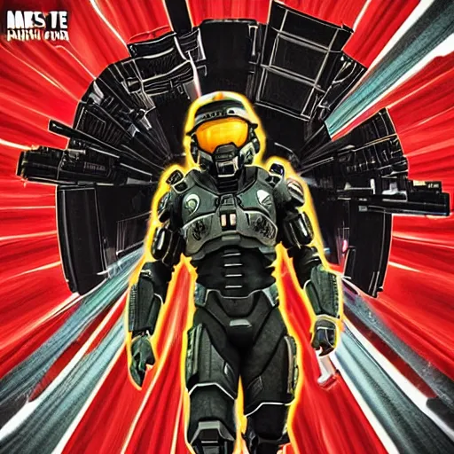 Prompt: cover to the album Die Lit with Master Chief instead