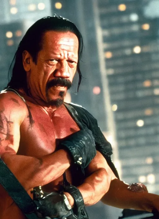 Prompt: film still of Danny Trejo as John McClane in Die Hard, 4k