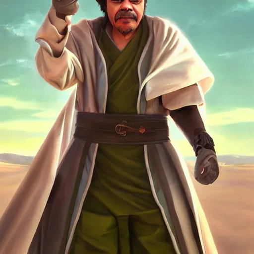 Prompt: hyper realistic, realistic - anime, portrait, beautifully rendered, italian garb the future, dune, caricature, luis guzman as luigi wearing green, painted by wlop, artgerm, dishonored 2,