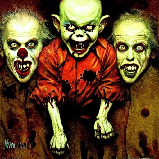 Prompt: zombie creepy clown dark by norman rockwell