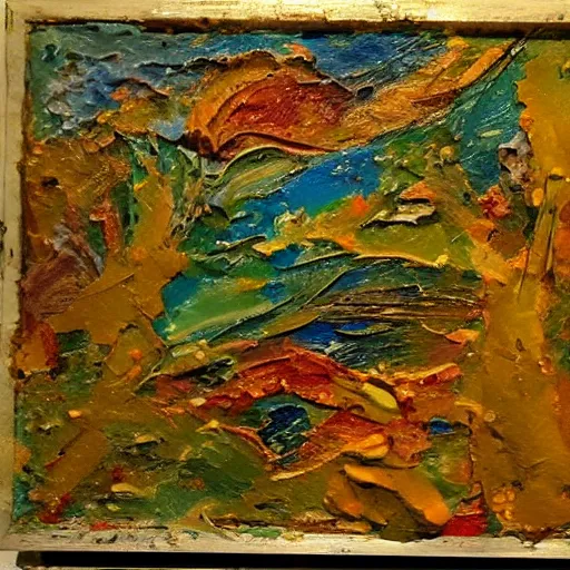 Prompt: oil paint impasto relief, beautiful very rough sea, multi layered thick brush marks, some splattered paint, in the style of ivan shishkin and frank auerbach and van gogh and rene lalique