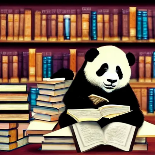 Image similar to panda studying with books