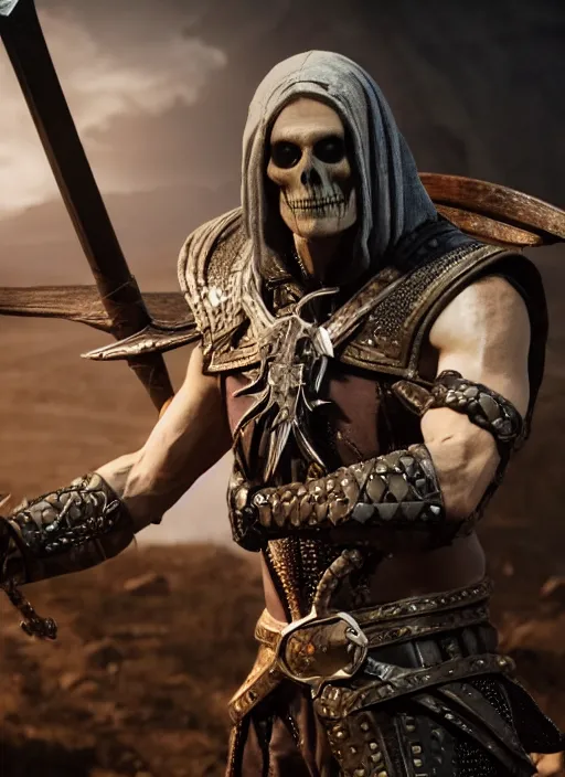 Prompt: movie still of skeletor as letho in the witcher 2, gameplay, 8 k, hd