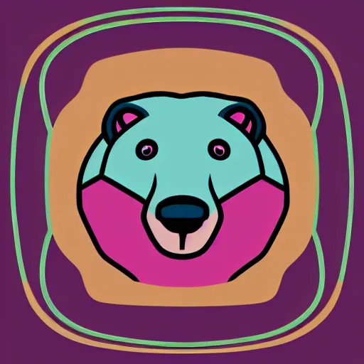 Image similar to a cute pink fluffy vector podcast logo of a streaming bear, golden ratio, iconic, award winning, line art, bold, playful