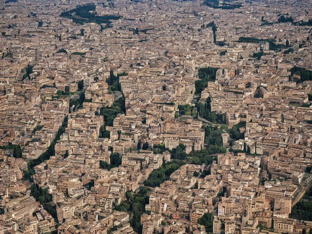 Prompt: Aerial photo of ancient Rome with modern skyscrapers